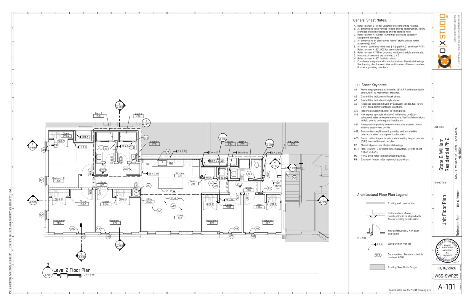 State & William Architectural floor plan: Level 2 west, architectural unit plan